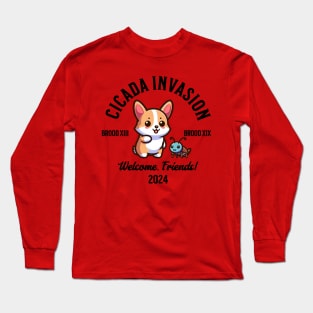 Cicada Invasion 2024 Cute Corgi Long Sleeve T-Shirt